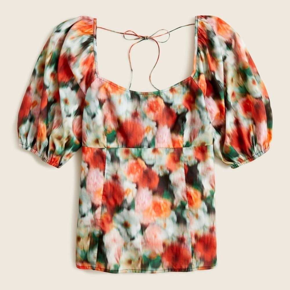 J CREW Squareneck Top size 8  Liberty Hazy Days Floral Tie Back Puff Sleeves